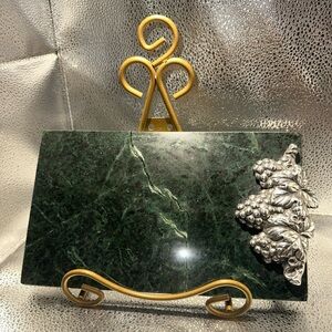 Vintage Arthur Court Cheese Cutting Board Green Marble grapes Handle 10”x6”